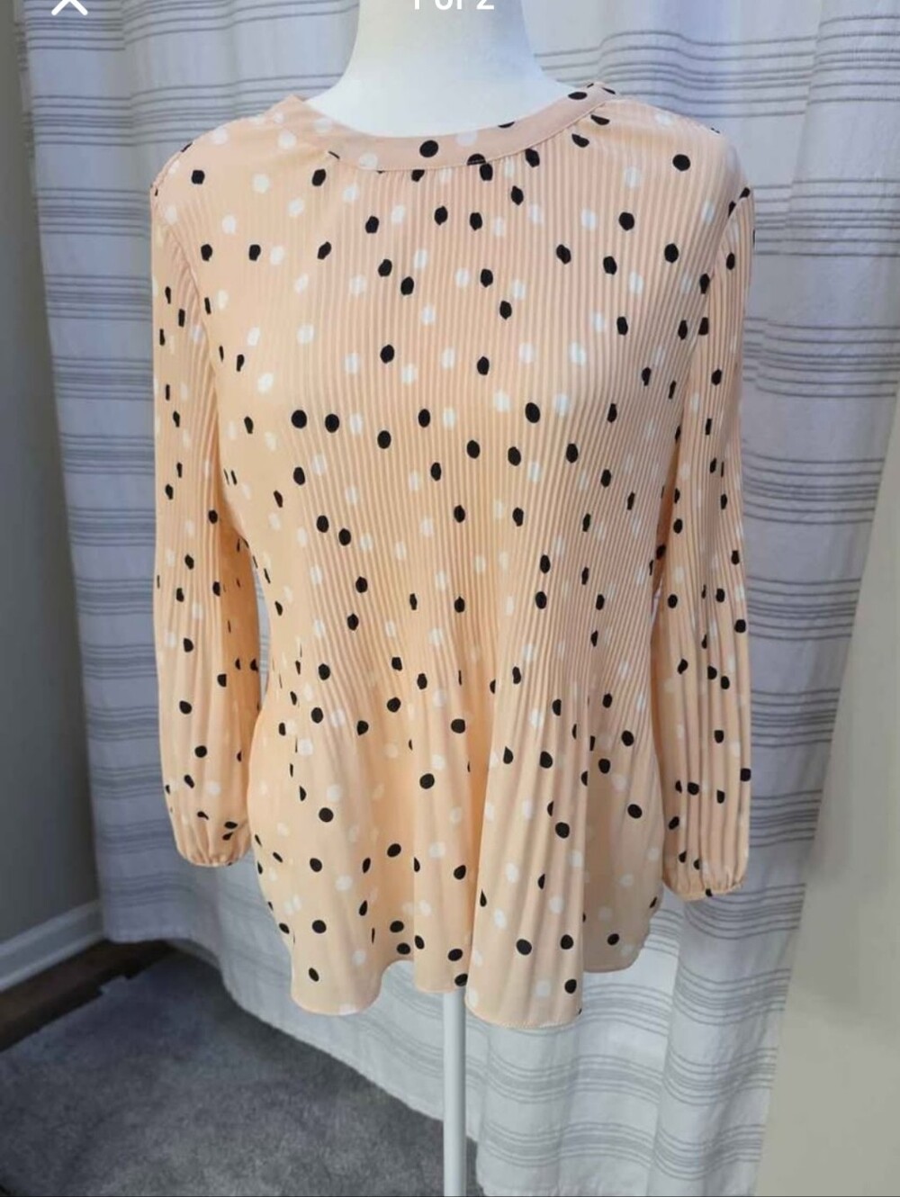 Adrianna Papell Polka Dot Pleated Blouse Size S